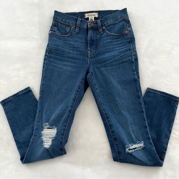 Madewell 9" High Rise Skinny Crop Jeans Delmar Wash Distressed Knee, Sz 24 NWOT - Picture 7 of 12